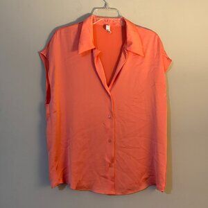 MNG Sleeveless Coral Pink Salmon Button-Up Blouse Size 8